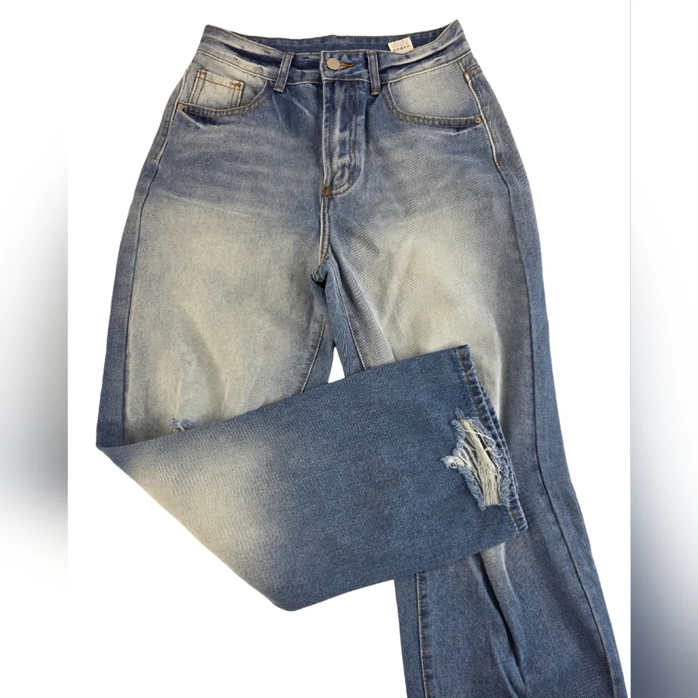 SHEIN Distressed Straight Leg Jeans Size 28 High Rise 3324-i